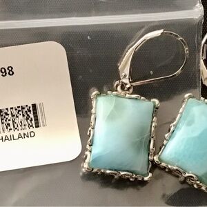 JTV Rectangular Cushion Cabochon Larimar 925 Silver Dangle Earrings